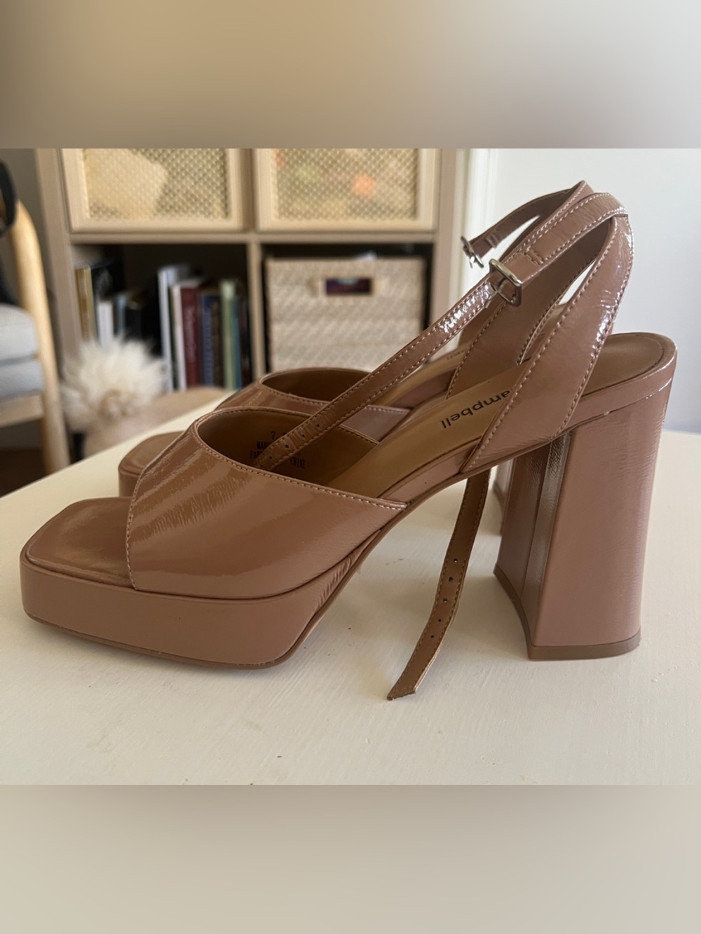Jeffrey Campbell Nude Patent Slingback Block Heel Sandals - Picture 2 of 4